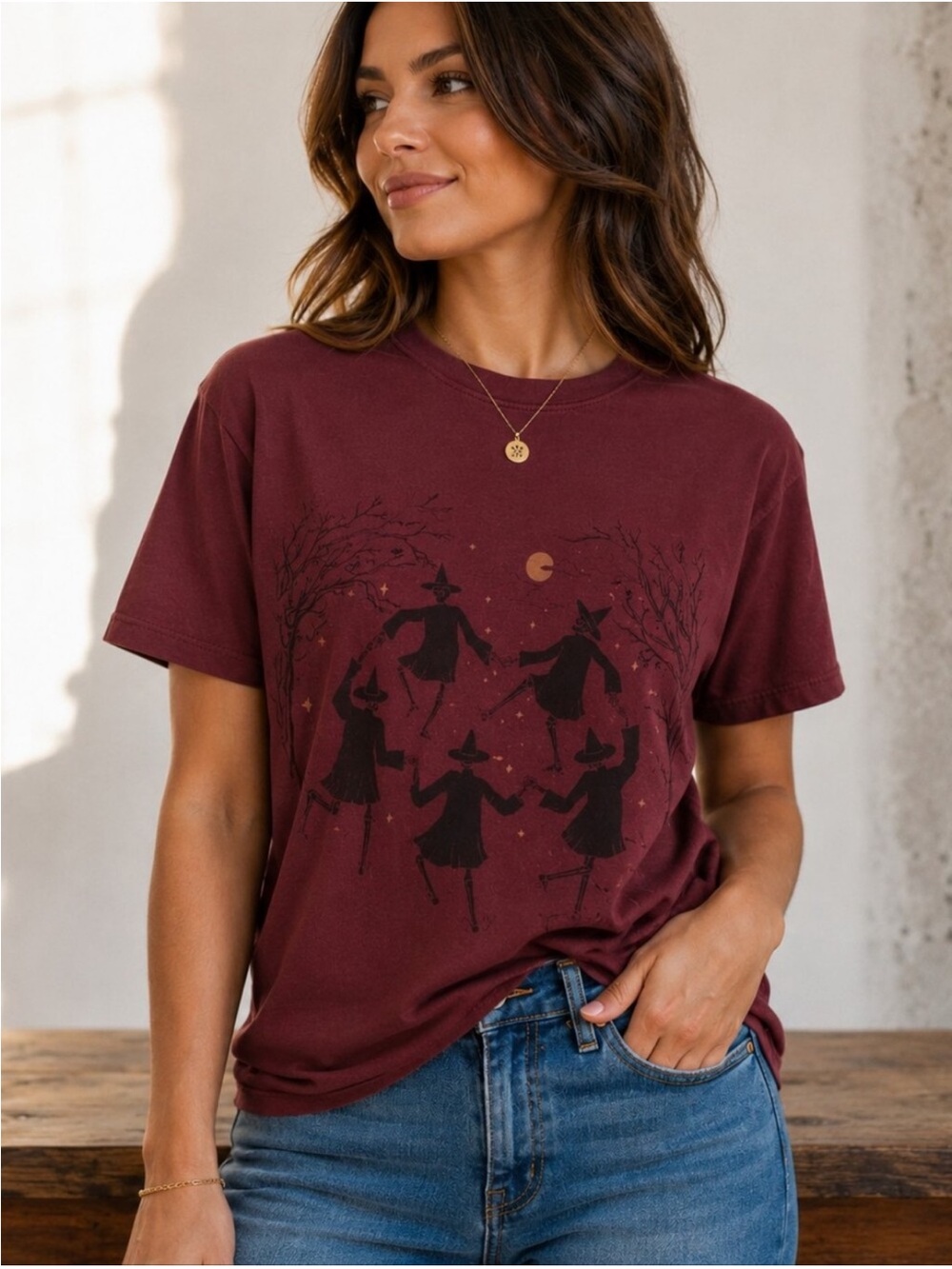 American Eagle Halloween Graphic Tee Burgundy